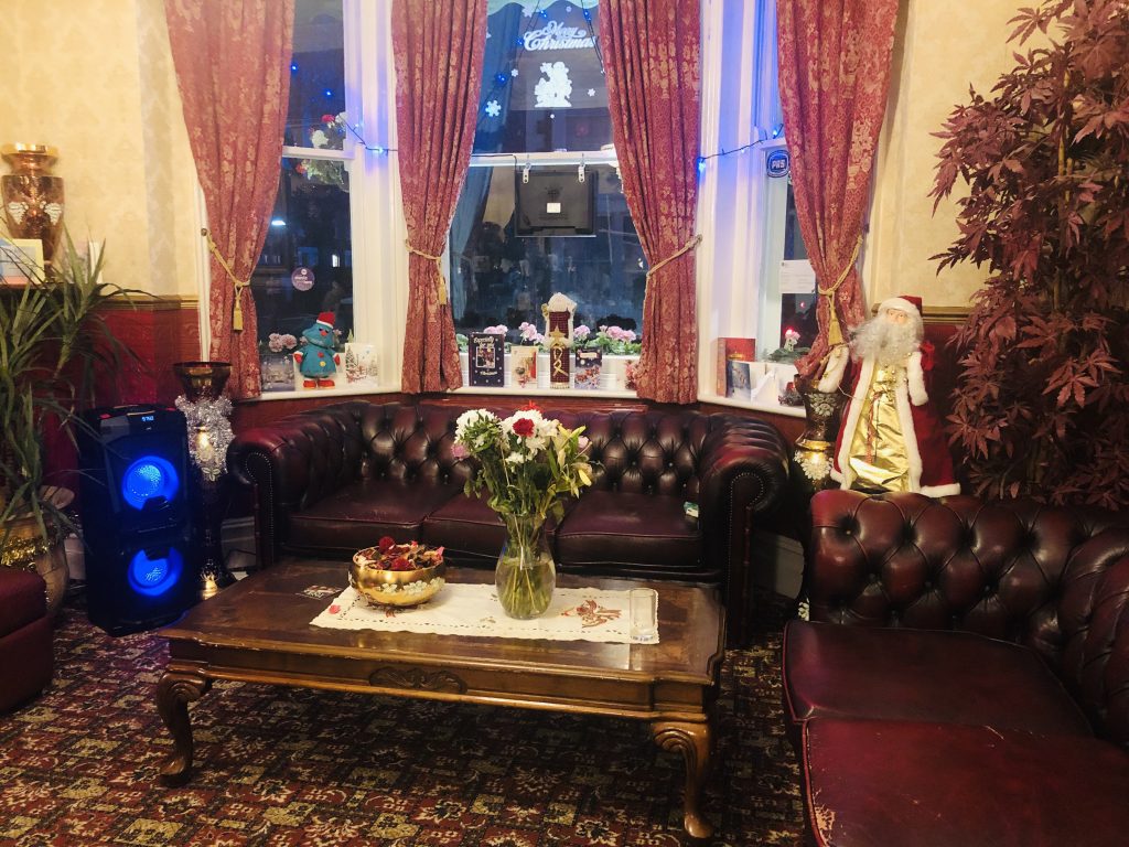 Relaxing in the guest lounge